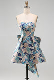 Sweetheart roze bloem A-lijn Jacquard Pearls Homecoming jurk met strik