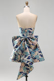Sweetheart roze bloem A-lijn Jacquard Pearls Homecoming jurk met strik