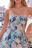Sweetheart roze bloem A-lijn Jacquard Pearls Homecoming jurk met strik