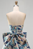 Sweetheart roze bloem A-lijn Jacquard Pearls Homecoming jurk met strik