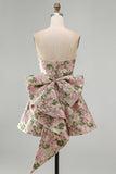 Sweetheart roze bloem A-lijn Jacquard Pearls Homecoming jurk met strik