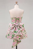 Sweetheart roze bloem A-lijn Jacquard Pearls Homecoming jurk met strik