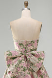 Sweetheart roze bloem A-lijn Jacquard Pearls Homecoming jurk met strik