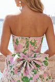 Sweetheart roze bloem A-lijn Jacquard Pearls Homecoming jurk met strik