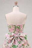 Sweetheart roze bloem A-lijn Jacquard Pearls Homecoming jurk met strik