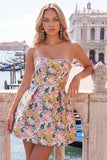 Sweetheart roze bloem A-lijn Jacquard Pearls Homecoming jurk met strik