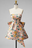 Sweetheart roze bloem A-lijn Jacquard Pearls Homecoming jurk met strik