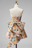 Sweetheart roze bloem A-lijn Jacquard Pearls Homecoming jurk met strik