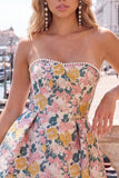Sweetheart roze bloem A-lijn Jacquard Pearls Homecoming jurk met strik
