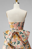 Sweetheart roze bloem A-lijn Jacquard Pearls Homecoming jurk met strik
