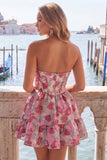 Groene Sweetheart A-lijn korset Jacquard Homecoming jurk met ruches