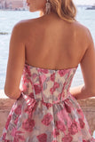 Groene Sweetheart A-lijn korset Jacquard Homecoming jurk met ruches