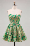 Groene Sweetheart A-lijn korset Jacquard Homecoming jurk met ruches