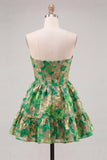 Groene Sweetheart A-lijn korset Jacquard Homecoming jurk met ruches