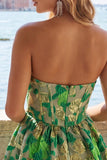 Groene Sweetheart A-lijn korset Jacquard Homecoming jurk met ruches