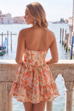 Groene Sweetheart A-lijn korset Jacquard Homecoming jurk met ruches