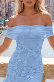 Off-the-shoulder gele, gebloemde strakke homecomingjurk met ruches