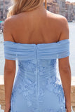 Off-the-shoulder gele, gebloemde strakke homecomingjurk met ruches
