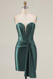 Donkergroene sweetheart korset satijn bodycon homecomingjurk met sjerp