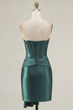 Donkergroene sweetheart korset satijn bodycon homecomingjurk met sjerp