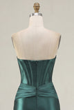 Donkergroene sweetheart korset satijn bodycon homecomingjurk met sjerp