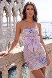 Roze bodycon strapless bloemenpailletten met veter op de achterkant Homecoming jurk met strik