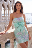 Roze bodycon strapless bloemenpailletten met veter op de achterkant Homecoming jurk met strik