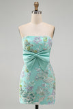 Roze bodycon strapless bloemenpailletten met veter op de achterkant Homecoming jurk met strik