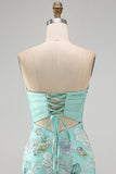 Roze bodycon strapless bloemenpailletten met veter op de achterkant Homecoming jurk met strik