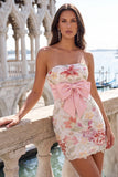 Roze bodycon strapless bloemenpailletten met veter op de achterkant Homecoming jurk met strik