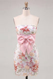 Roze bodycon strapless bloemenpailletten met veter op de achterkant Homecoming jurk met strik