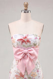 Roze bodycon strapless bloemenpailletten met veter op de achterkant Homecoming jurk met strik