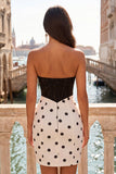 Zwart-wit Sweetheart Bodycon korset Keyhole Homecoming-jurk met strik