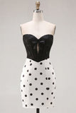 Zwart-wit Sweetheart Bodycon korset Keyhole Homecoming-jurk met strik