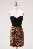 Zwarte en Luipaard Bodycon Sweetheart Korte Homecoming-jurk