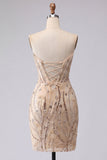 Strapless champagne bodycon pailletten homecoming jurk met veter op de rug