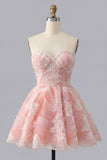 Stoffige blauwe A-lijn Sweetheart Pearl Bloemen Korte Homecoming Jurk met Veter Op de Rug