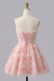 Stoffige blauwe A-lijn Sweetheart Pearl Bloemen Korte Homecoming Jurk met Veter Op de Rug