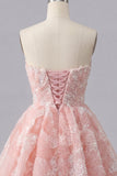 Stoffige blauwe A-lijn Sweetheart Pearl Bloemen Korte Homecoming Jurk met Veter Op de Rug
