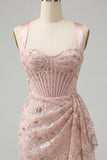Blush bodycon halter hals korset met kant op de rug gerimpelde homecoming jurk met sjerp