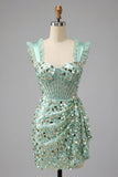 Champagne Bodycon doorschijnend korset, ruche, pailletten, homecomingjurk