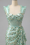 Champagne Bodycon doorschijnend korset, ruche, pailletten, homecomingjurk