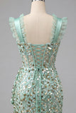 Champagne Bodycon doorschijnend korset, ruche, pailletten, homecomingjurk