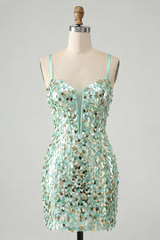 Glinsterende Mintgroene bodycon korset met veters op de rug pailletten korte homecomingjurk