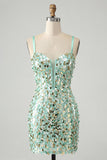 Glinsterende Mintgroene bodycon korset met veters op de rug pailletten korte homecomingjurk