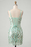 Glinsterende Mintgroene bodycon korset met veters op de rug pailletten korte homecomingjurk