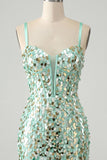 Glinsterende Mintgroene bodycon korset met veters op de rug pailletten korte homecomingjurk
