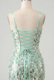 Glinsterende Mintgroene bodycon korset met veters op de rug pailletten korte homecomingjurk