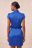 Groene highneck bodycon satijnen mouwen homecoming jurk met 3D-bloemen