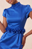 Groene highneck bodycon satijnen mouwen homecoming jurk met 3D-bloemen